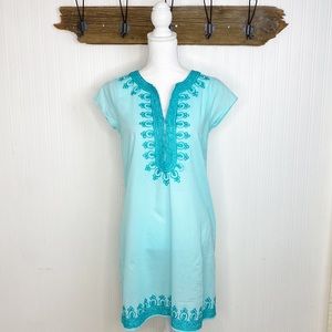 Calypso St. Barth Dress Embroidered Cotton Light Aqua XS